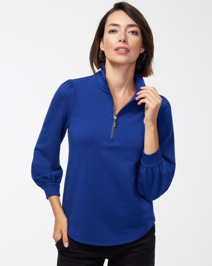 Chicos Zenergy French Terry Half Zip Pullover - Cobalt Night