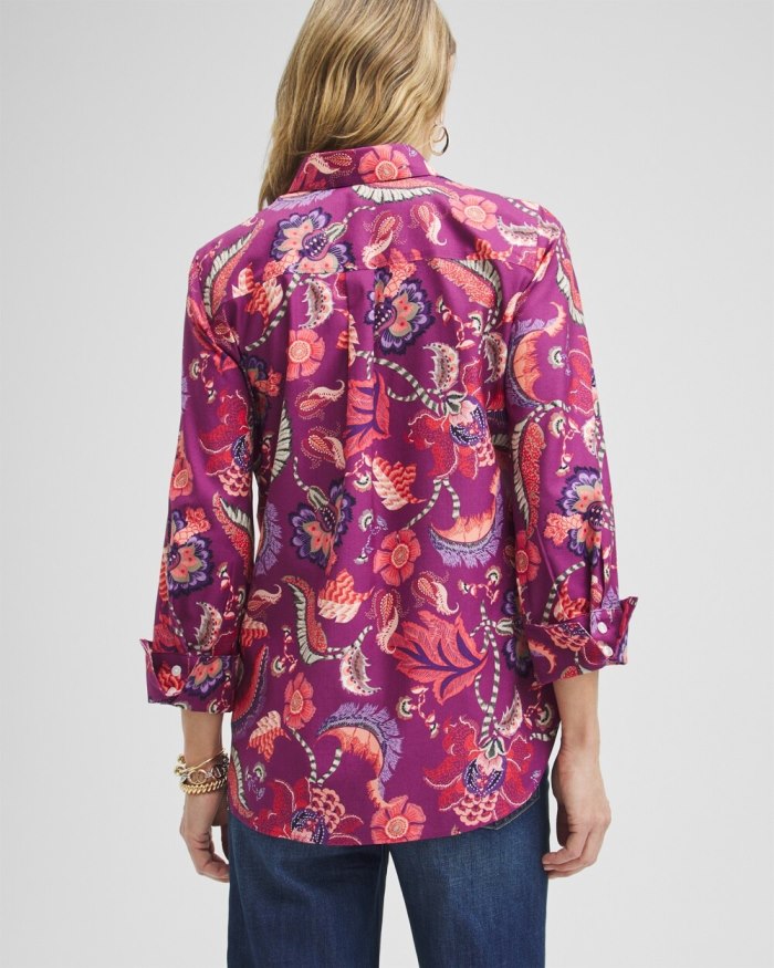 Chicos No Iron Stretch Paisley Shirt - Plumberry