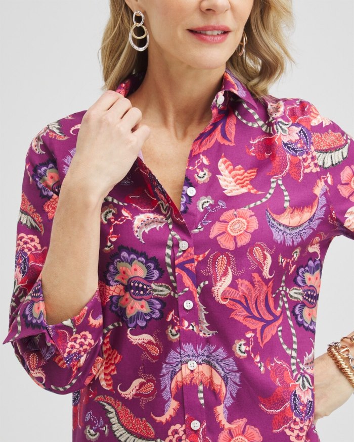 Chicos No Iron Stretch Paisley Shirt - Plumberry