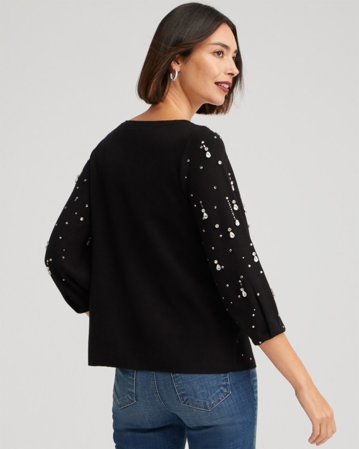 Chicos Drop Rhinestone Pullover Sweater - Black