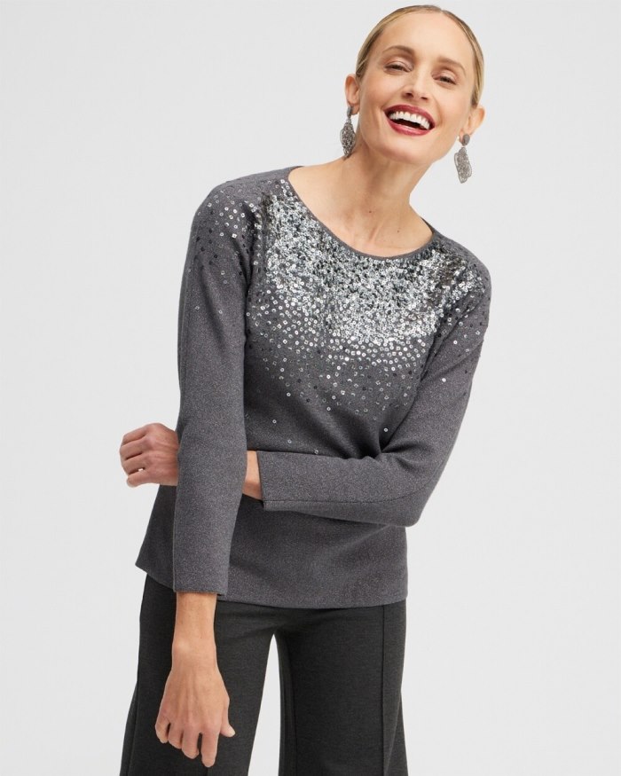 Chicos Sequin Ombre Pullover Sweater - Polar Star