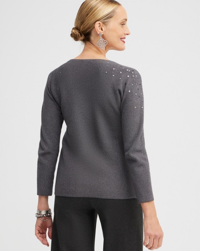 Chicos Sequin Ombre Pullover Sweater - Polar Star