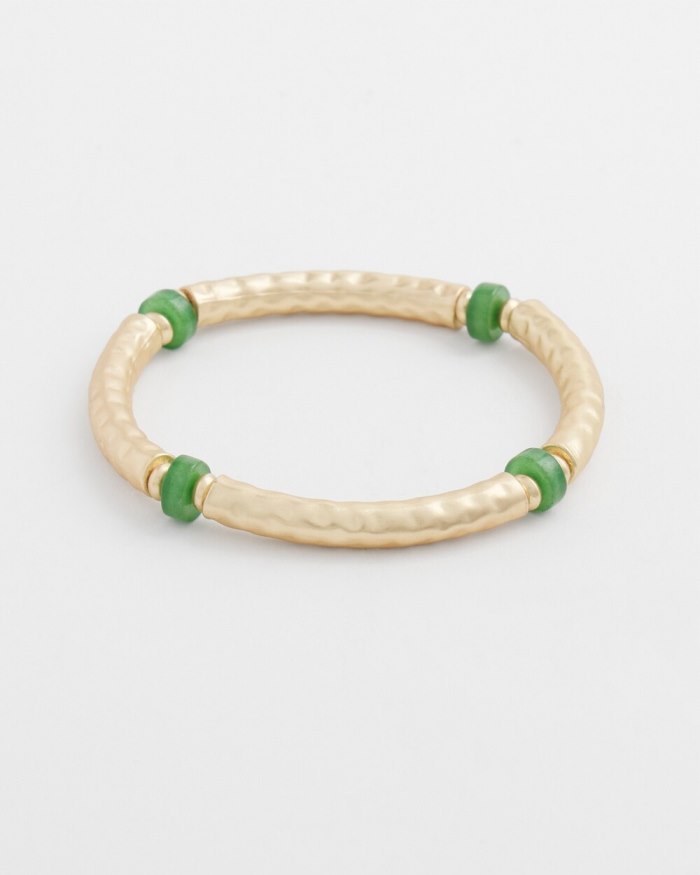 Chicos Jade Bead Bar Stretch Bracelet - Gold