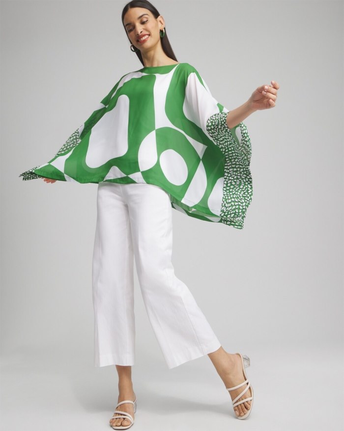 Chicos Modern Print Poncho - Green