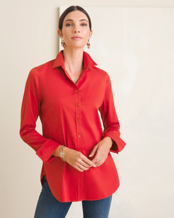 Chicos No-Iron Stretch Shirt - Spiced Red