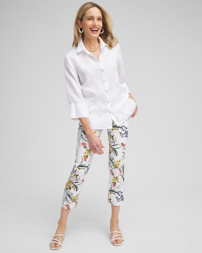 Chicos Brigitte Floral Slim Cropped Pants - Alabaster