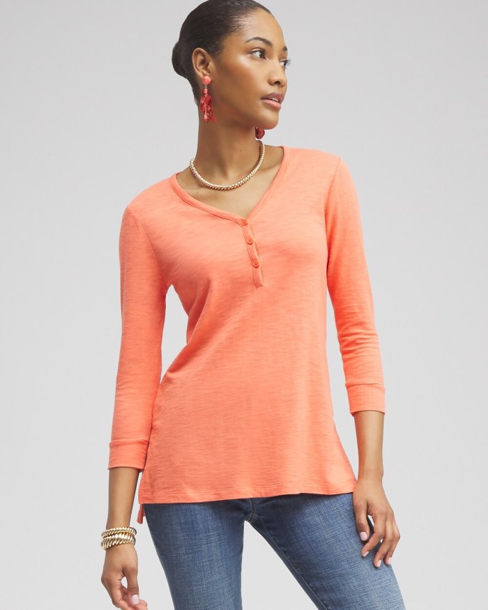 Chicos Henley Side Slit Tunic - Nectarine