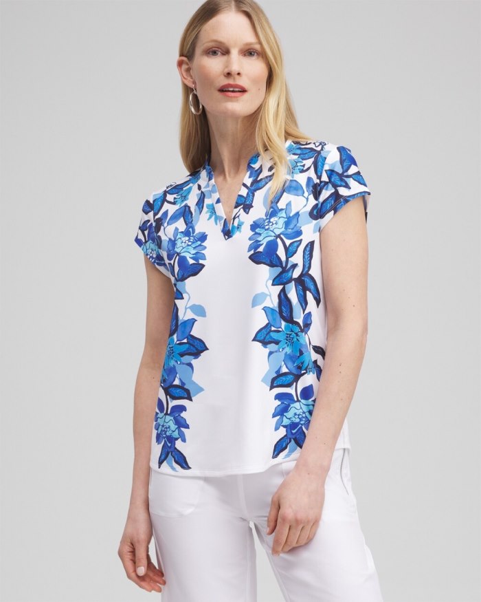 Chicos Zenergy UPF Floral Cap Sleeve Polo - Intense Azure