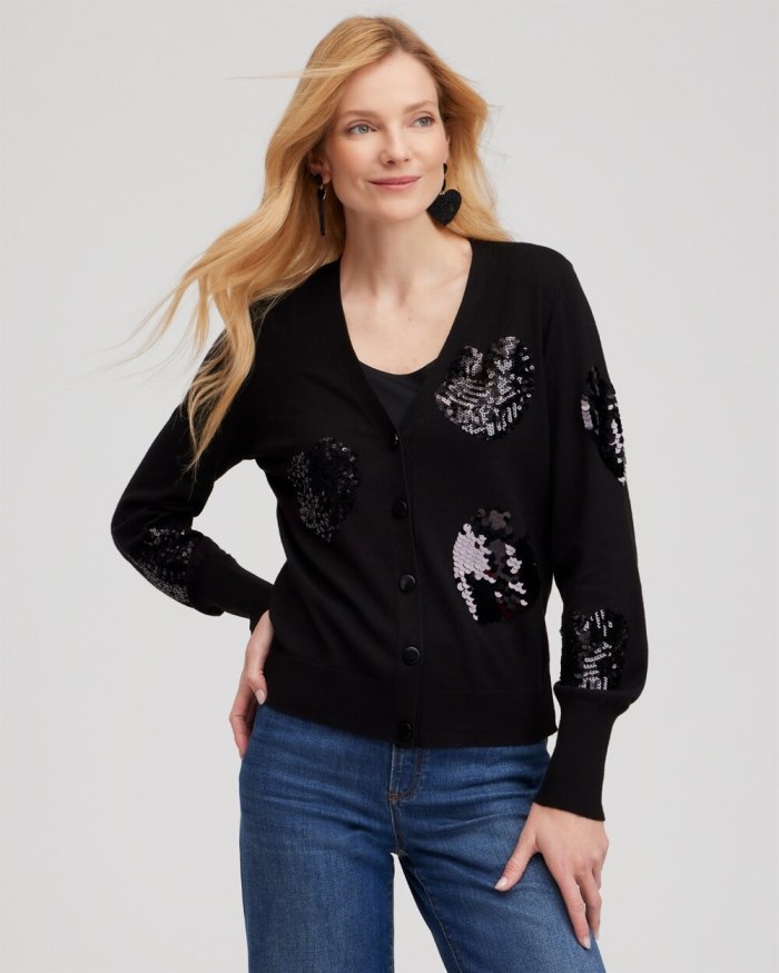 Chicos Sequin Hearts Cardigan - Black