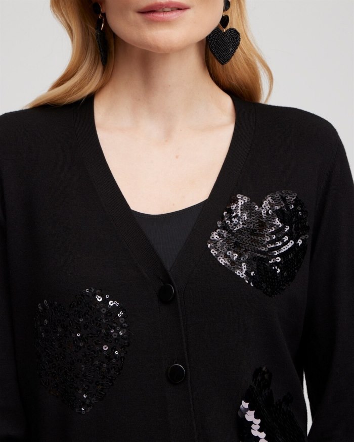 Chicos Sequin Hearts Cardigan - Black