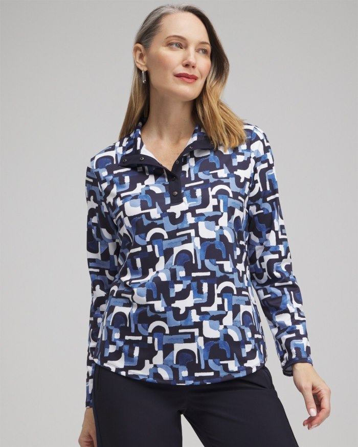 Chicos Zenergy UPF Geo Long Sleeve Top - Classic Navy