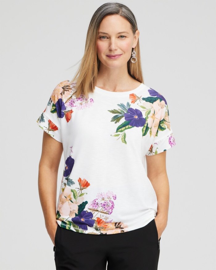 Chicos Zenergy Floral Tee - Dewberry