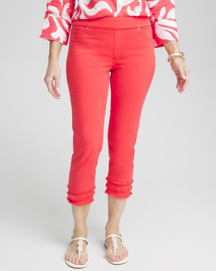 Chicos Fray Hem Pull-On Crops - Watermelon Punch