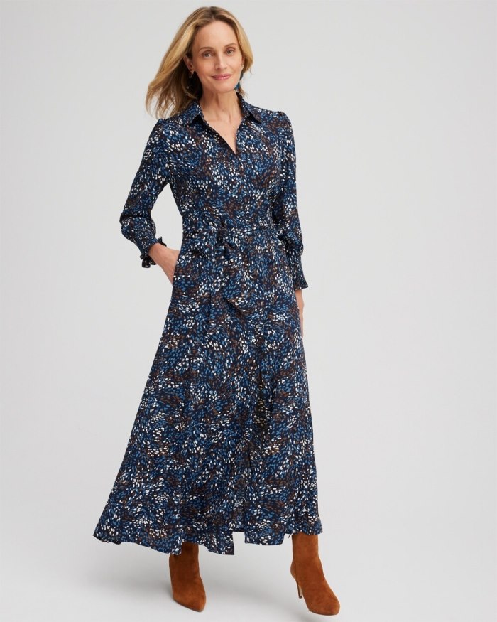 Chicos Dot Print Shirt Dress - Classic Navy