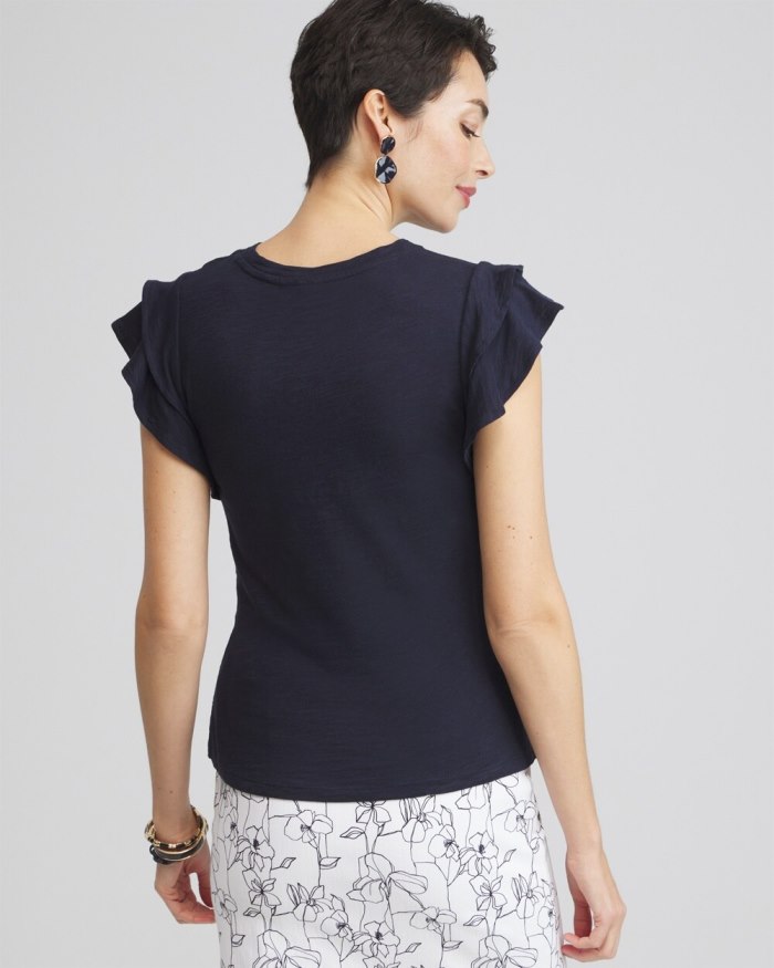 Chicos Flutter Cap Sleeve Tee - Black