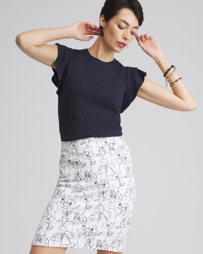 Chicos Brigitte Pull-On Floral Skort - Alabaster/Classic Navy