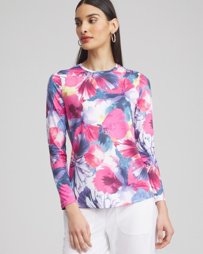 Chicos Zenergy UPF Knit Floral Tee - Magenta Rose