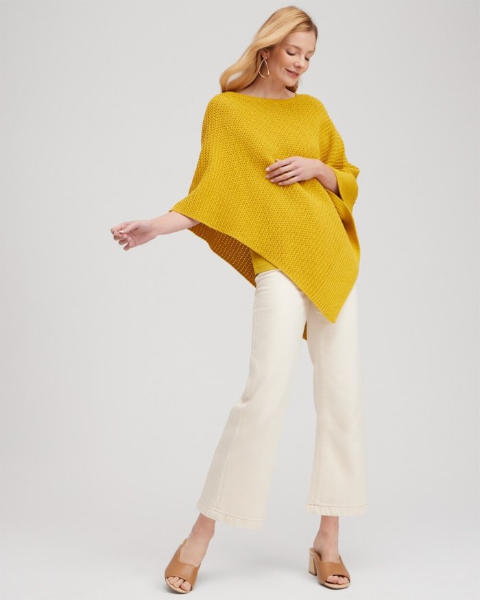 Chicos Knit Triangle Poncho - English Cream