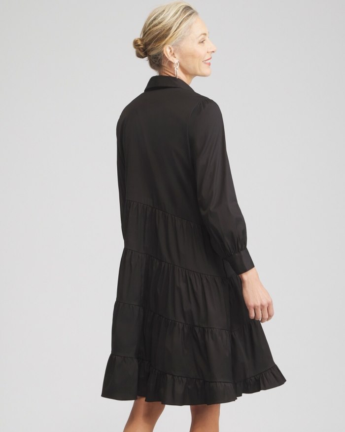 Chicos Poplin Asymmetrical Tiered Shirt Dress - Soft Slate