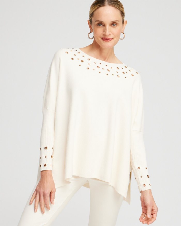 Chicos Grommet Detail Sweater Poncho - English Cream