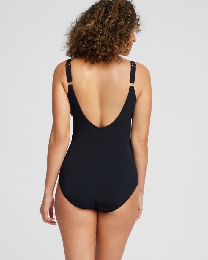 Chicos Gottex V-neck One Piece Swimsuit - Black/Gold