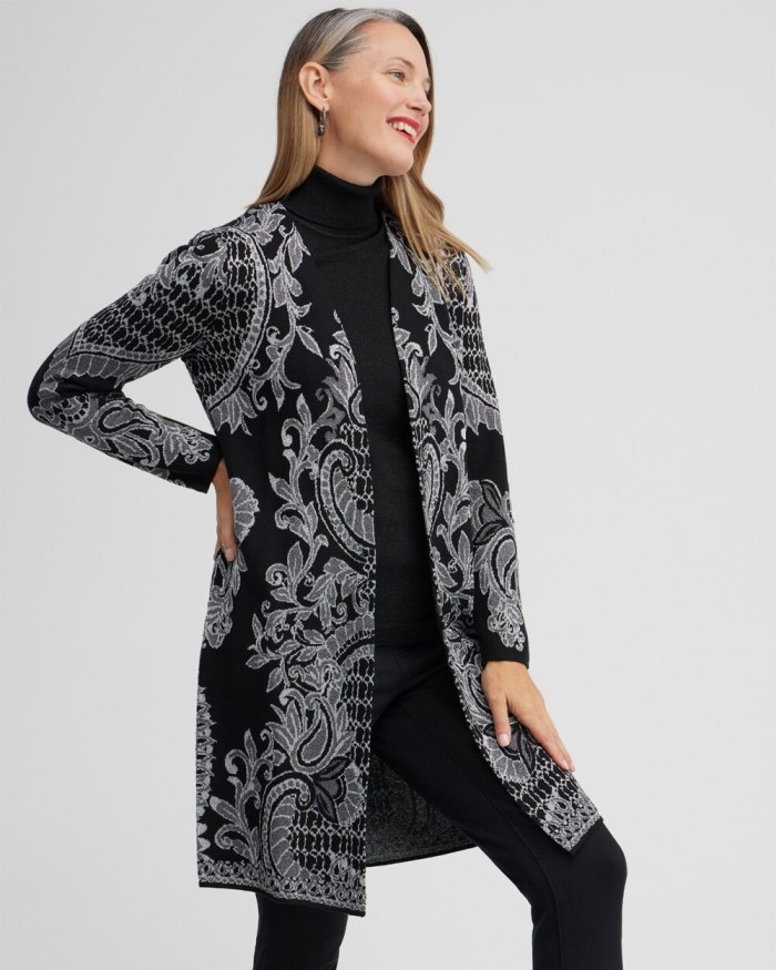 Chicos Paisley Lurex Cardigan Sweater - Black