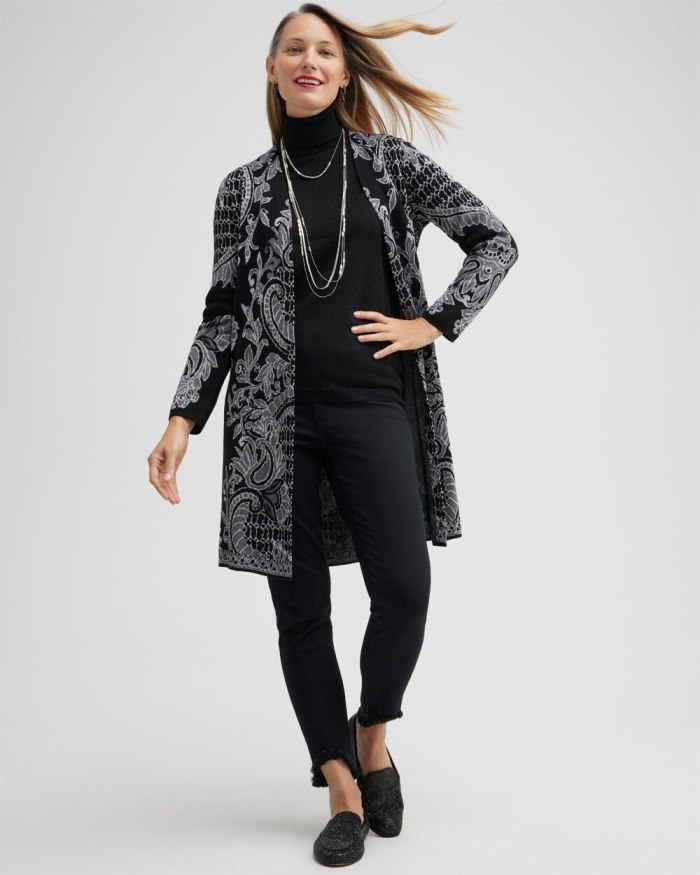 Chicos Paisley Lurex Cardigan Sweater - Black