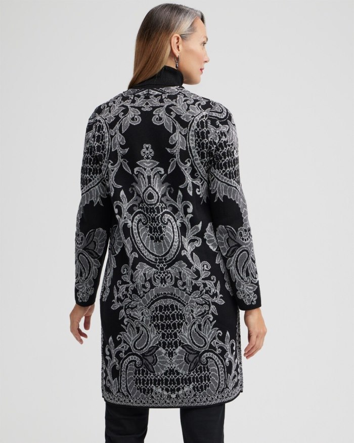 Chicos Paisley Lurex Cardigan Sweater - Black