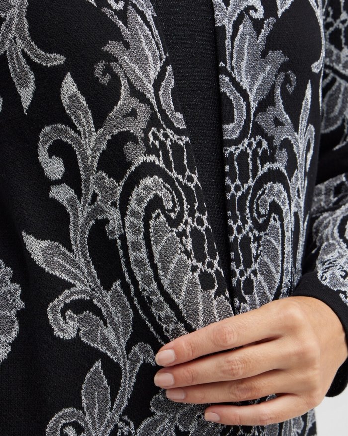 Chicos Paisley Lurex Cardigan Sweater - Black