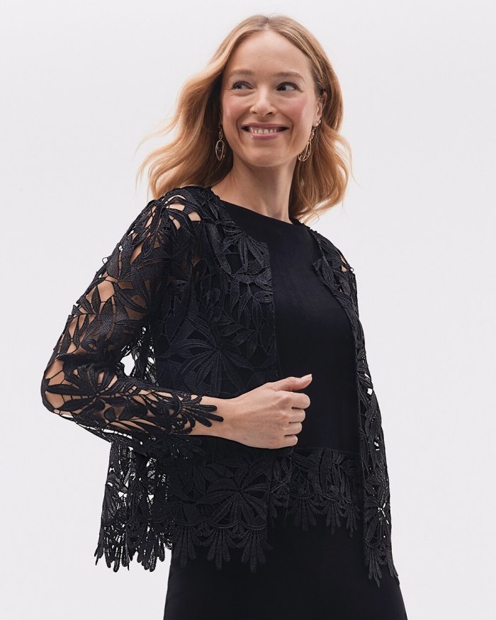 Chicos Travelers Collection Lace Jacket - Travelers Black