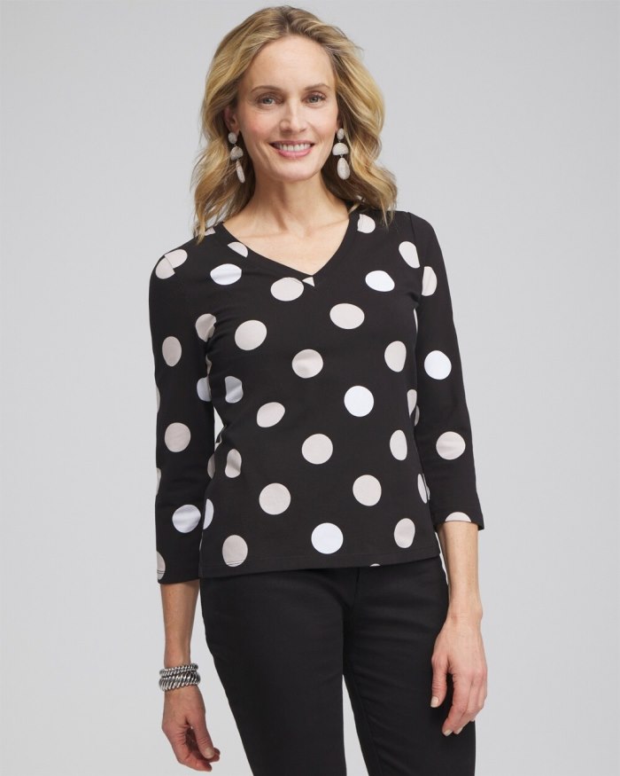 Chicos Polka Dot 3/4 Sleeve Perfect Tee - Black