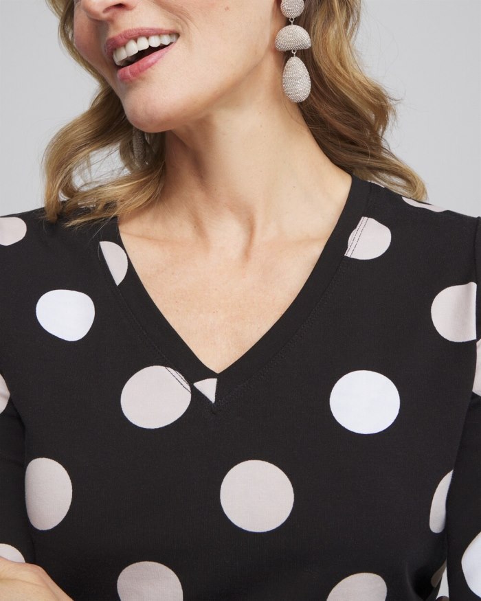 Chicos Polka Dot 3/4 Sleeve Perfect Tee - Black