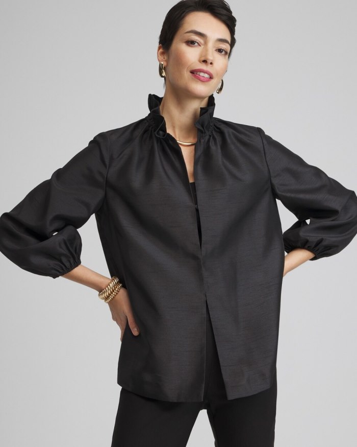 Chicos Satin Ruffle Collar Jacket - Black