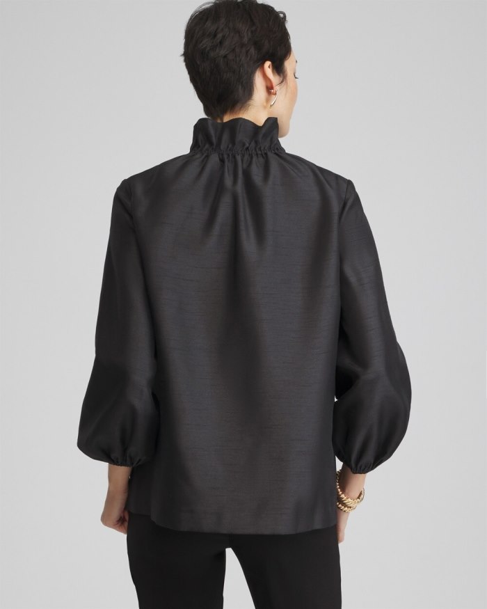 Chicos Satin Ruffle Collar Jacket - Black