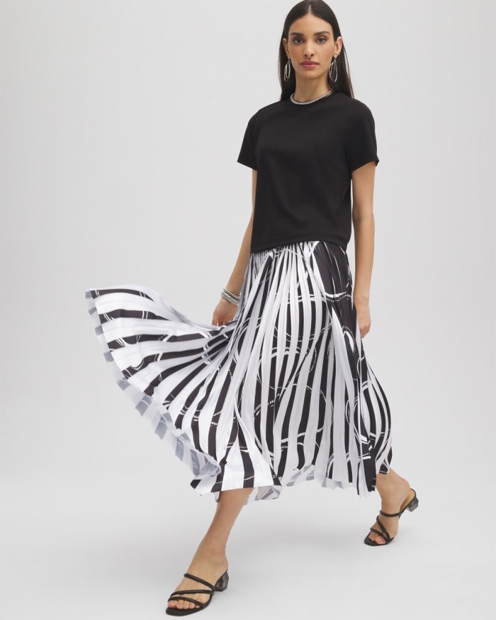 Chicos Black Label Bubbles Pleated Skirt - Alabaster/Black