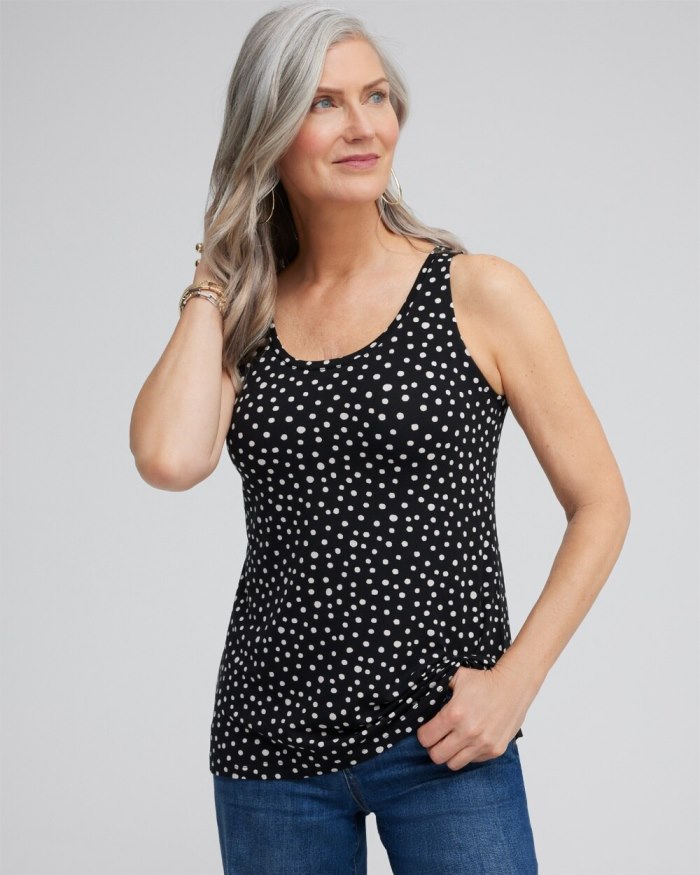 Chicos Touch of Cool Polka Dot Polished Tank - Black