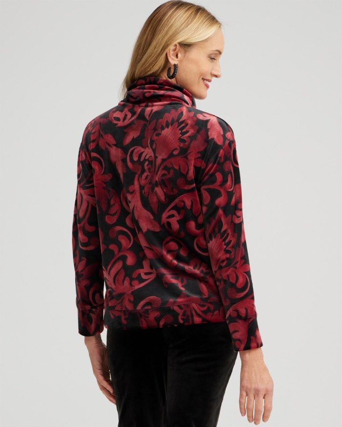 Chicos Zenergy Velour Funnel Neck Pullover - Deep Merlot