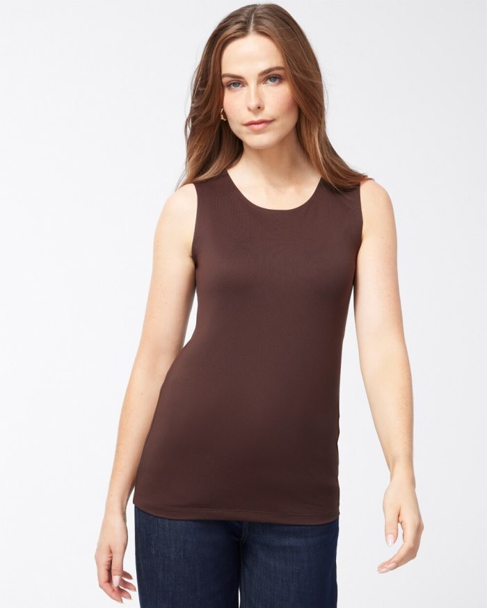 Chicos High Neck Microfiber Tank - Cocoa Bean