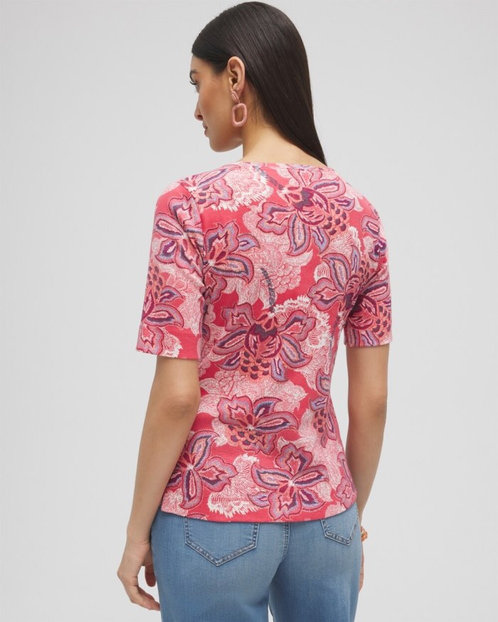 Chicos Floral Everyday Elbow Sleeve Tee - Ginger Rose