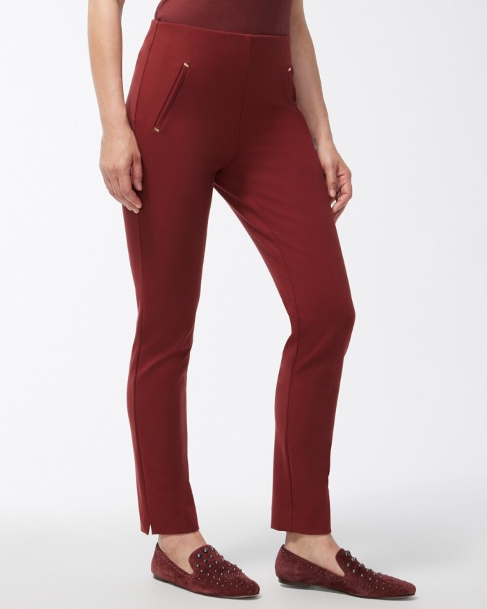 Chicos Juliet Ponte Trim Detail Ankle Pants - Deep Smoked Paprika