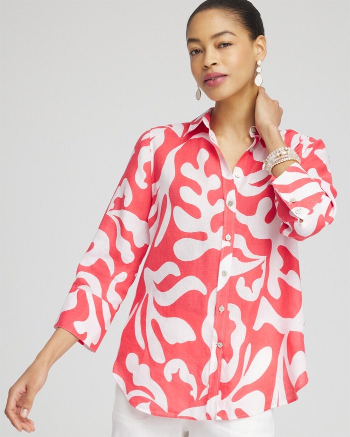 Chicos No Iron Reef 3/4 Sleeve Shirt - Watermelon Punch