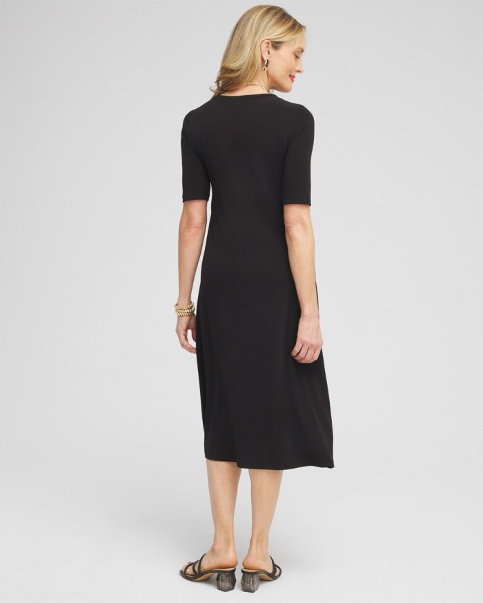 Chicos Elbow Sleeve Midi Dress - Black