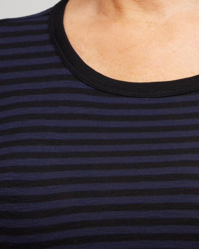 Chicos Stripe Ribbed Layering Tee - Classic Navy