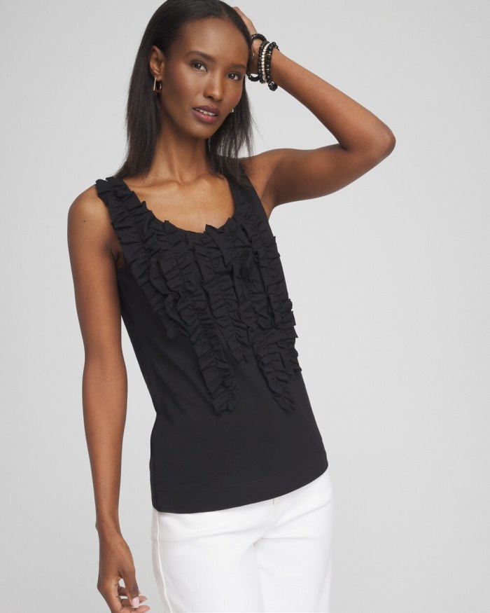 Chicos 3D Ruffle Front Tank - Black