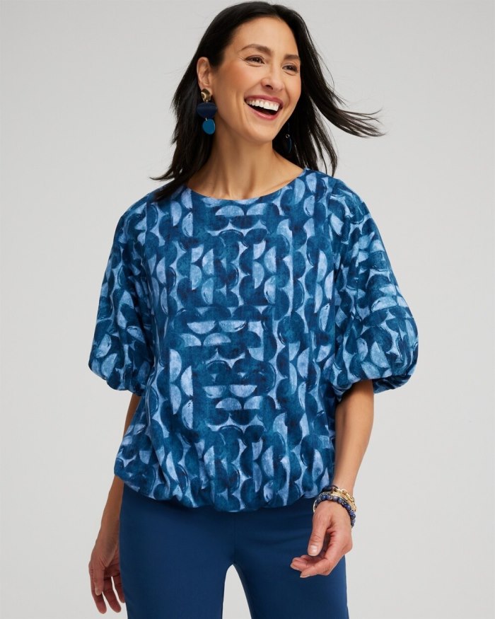 Chicos Half Moon Bubble Hem Top - Blue Veil