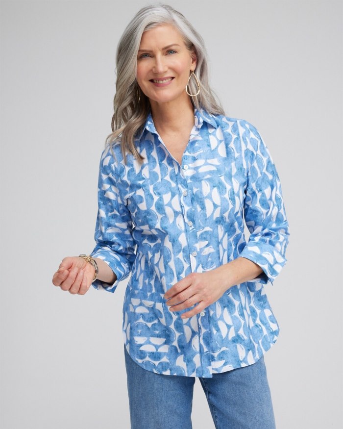 Chicos No Iron 3/4 Sleeve Half Moon Shirt - Azores Blue