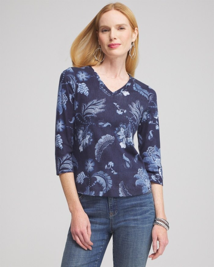 Chicos Paisley Everyday 3/4 Sleeve Tee - Blue