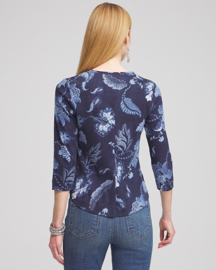 Chicos Paisley Everyday 3/4 Sleeve Tee - Blue