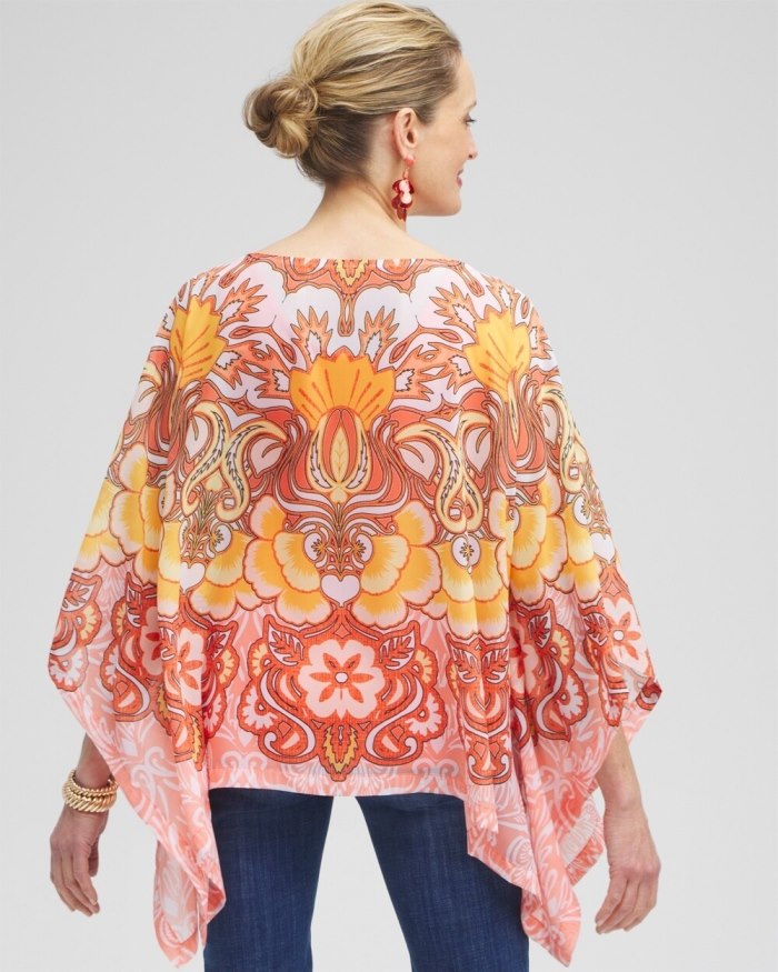 Chicos Chiffon Paisley Poncho - Coral Ice