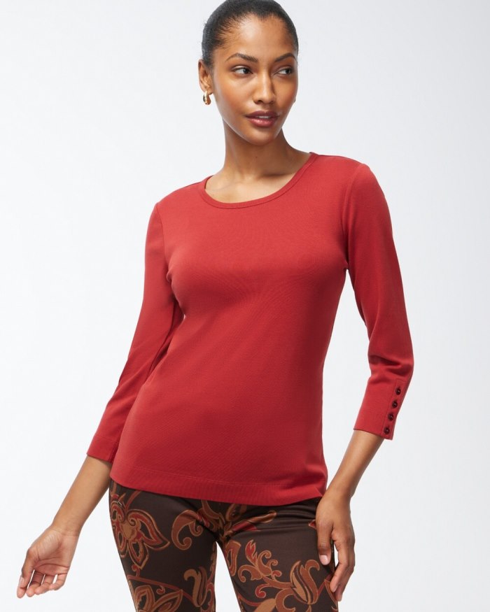 Chicos Pima 3/4 Sleeve Everyday Tee - Smoked Paprika